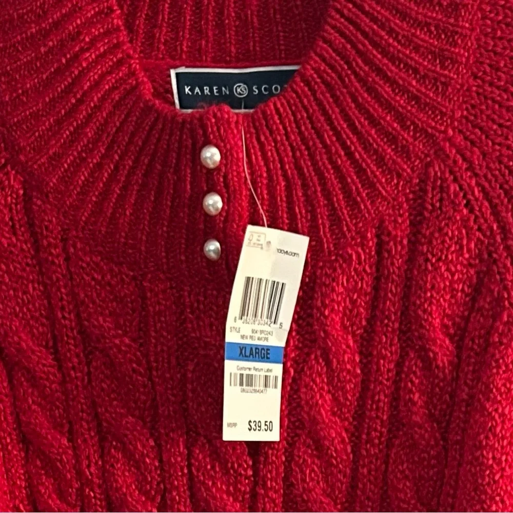 Karen Scott Vibrant Red Crewneck Sweater - Picture 2 of 2